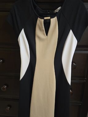 Sandra Darren Black, White & Cream Colorblock Midi Dress